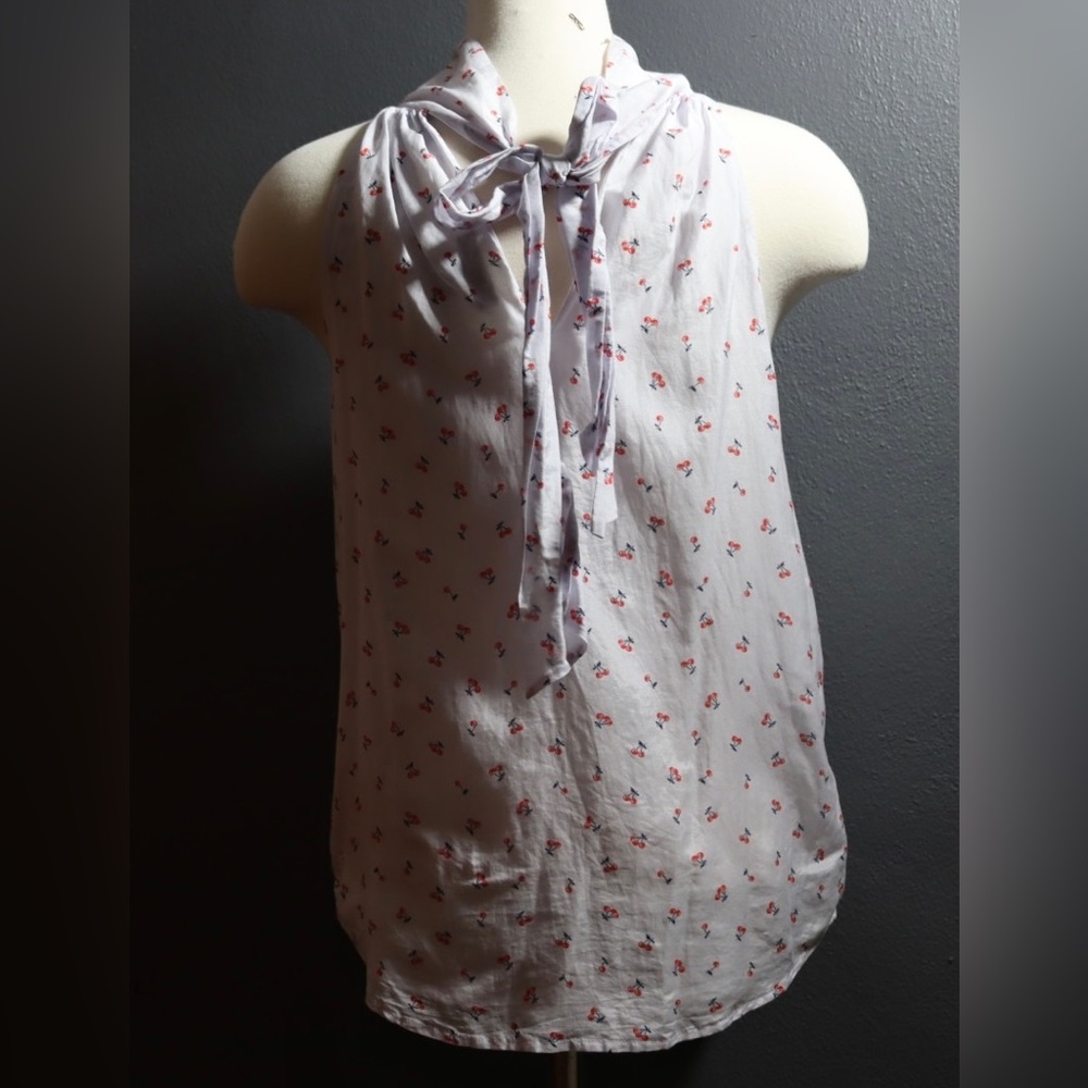 J. Crew high neck, sleeveless top with cherries and back tie, size 2 - Picture 6 of 9